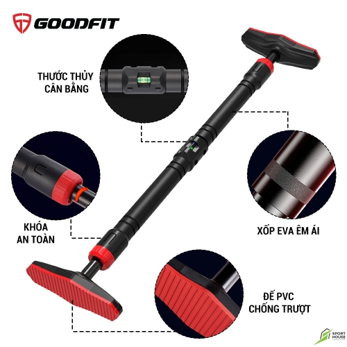 Giới thiệu Xà đơn gắn cửa, treo tường thép chịu lực có thước thăng bằng GoodFit GF201PU (model 2021)